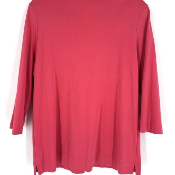 LL Bean‎ Women’s Supima Cotton Solid Raspberry Pink Shirt Top 3/4 Sleeve Large - Picture 3 of 10